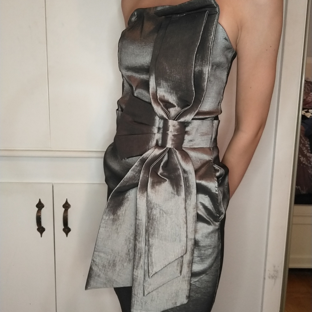 Silver bow dress (with pockets)